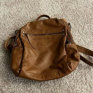 Small brown backpack w/ faux leather